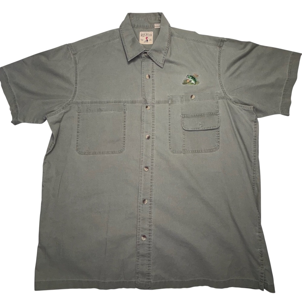 RedHead Fishing Shirt XL Green Short Sleeve Button Up Bass Pro Outdoor Hiking‎